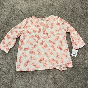 Emily Daniels Button Front pineapple side Tie blouse Top Size XL Linen Blend NEW